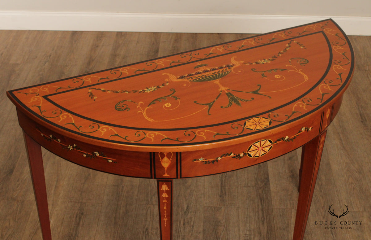 Adams Style Painted Satinwood Demilune Console Table