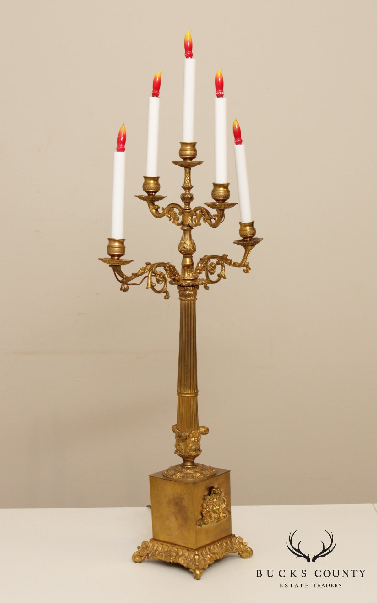 Quality Vintage French Bronze Candelabra Table Lamp