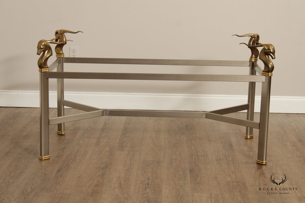 Neoclassical Style Vintage Brass and Steel Rams Head Dining Table