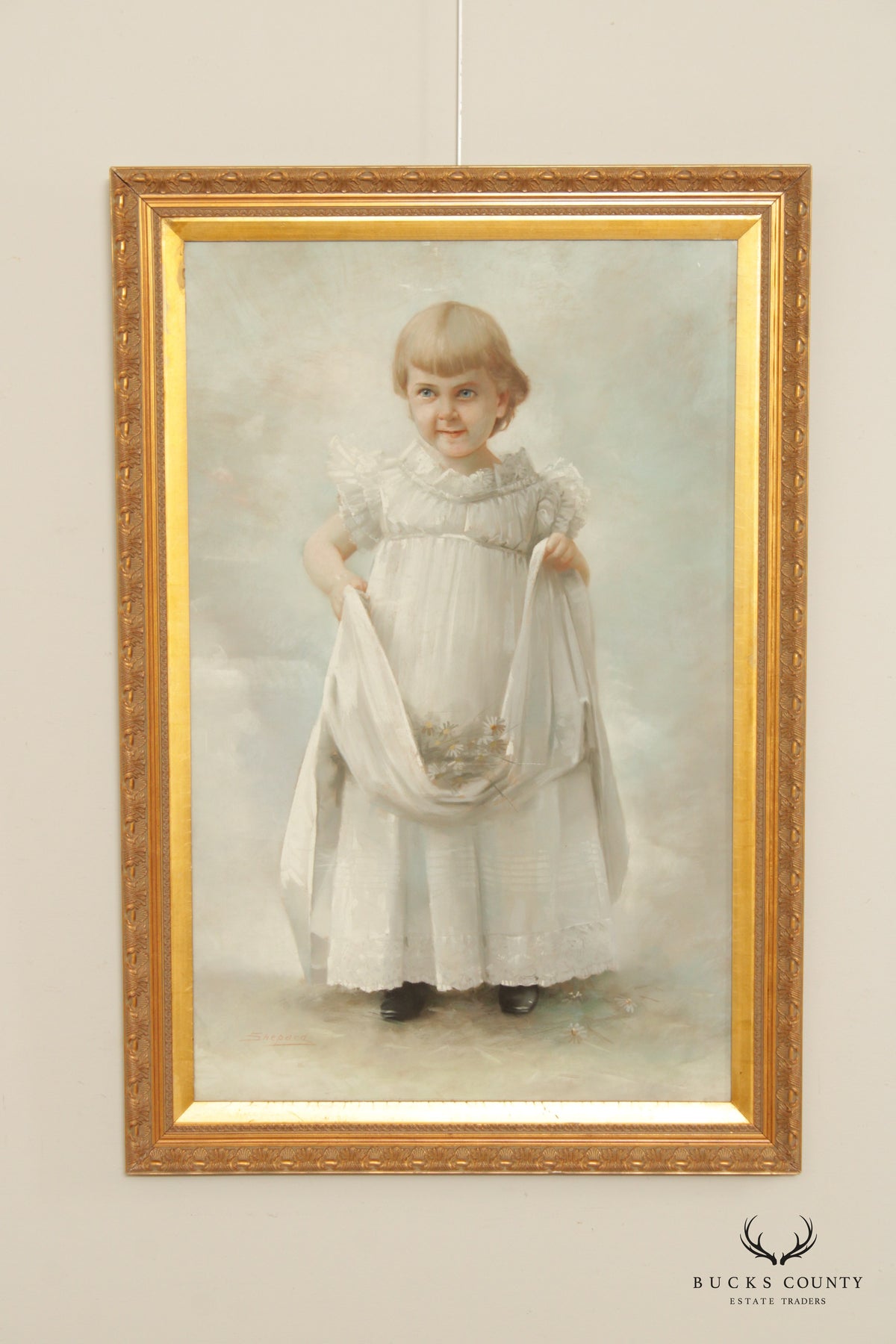 Antique  19th C. American Portrait Young Girl Pastel Drawing, By Daniel Shepard
