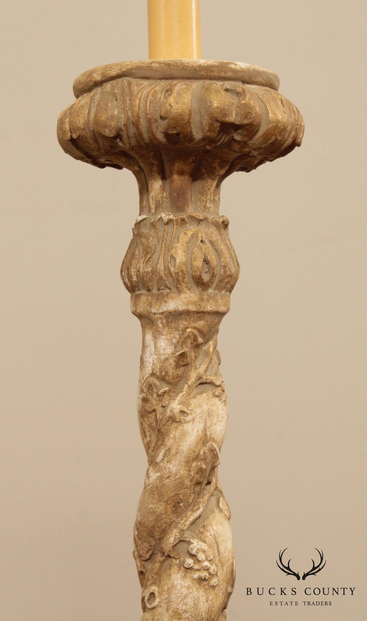Milano Designs Tall Pair Carved Twisted Torchier Candlestick Table Lamps