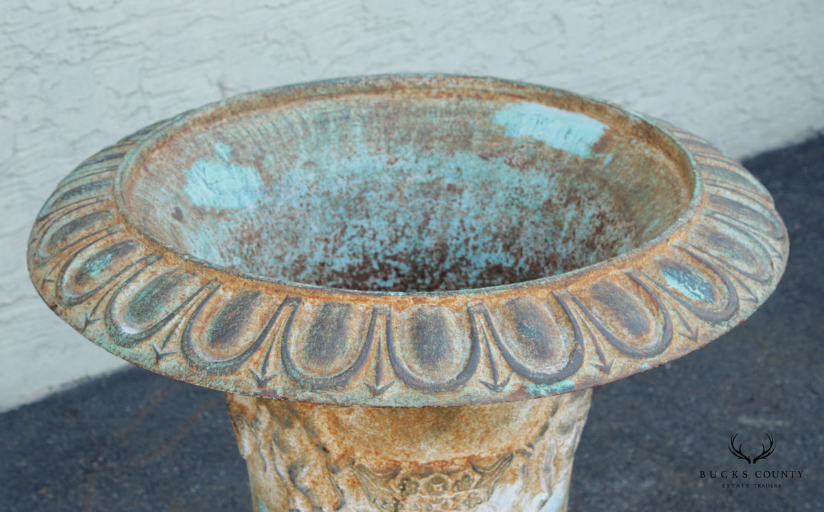French Style Large Verdigris Cast Iron Garden Urn Planter