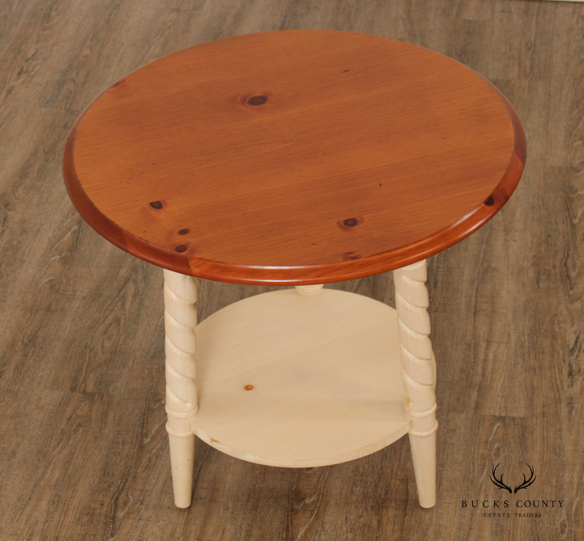 Rustic Vintage Pine Round Side Table