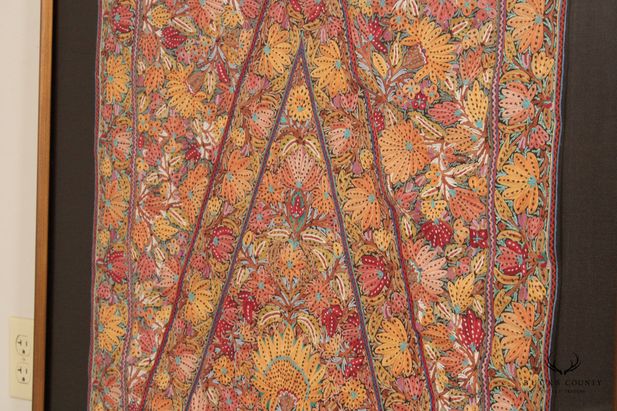 Kashmiri Style Hand Embroidered Crewel Framed Textile