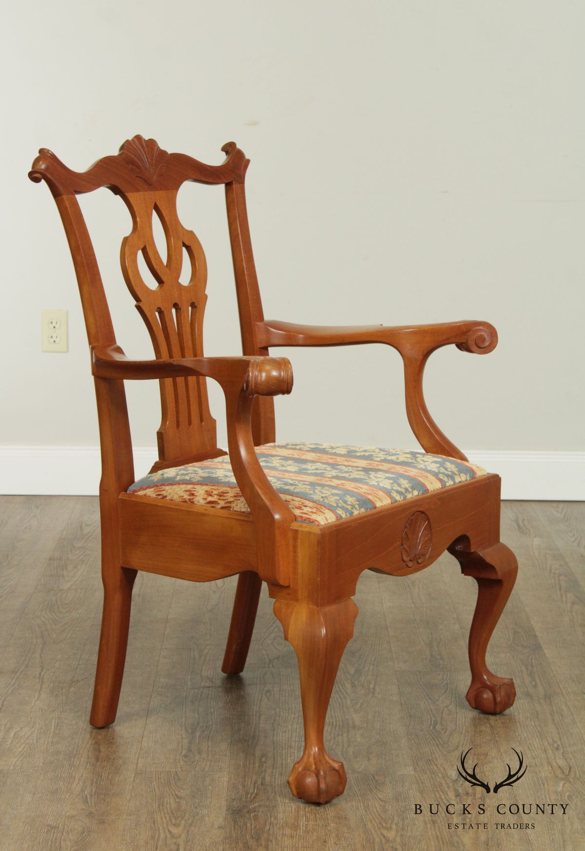 Chippendale Style Vintage Custom Crafted Pair Ball & Claw Carved Armchairs