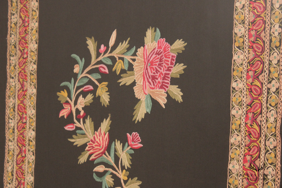 Indian Style Hand Embroidered Crewel Framed Textile