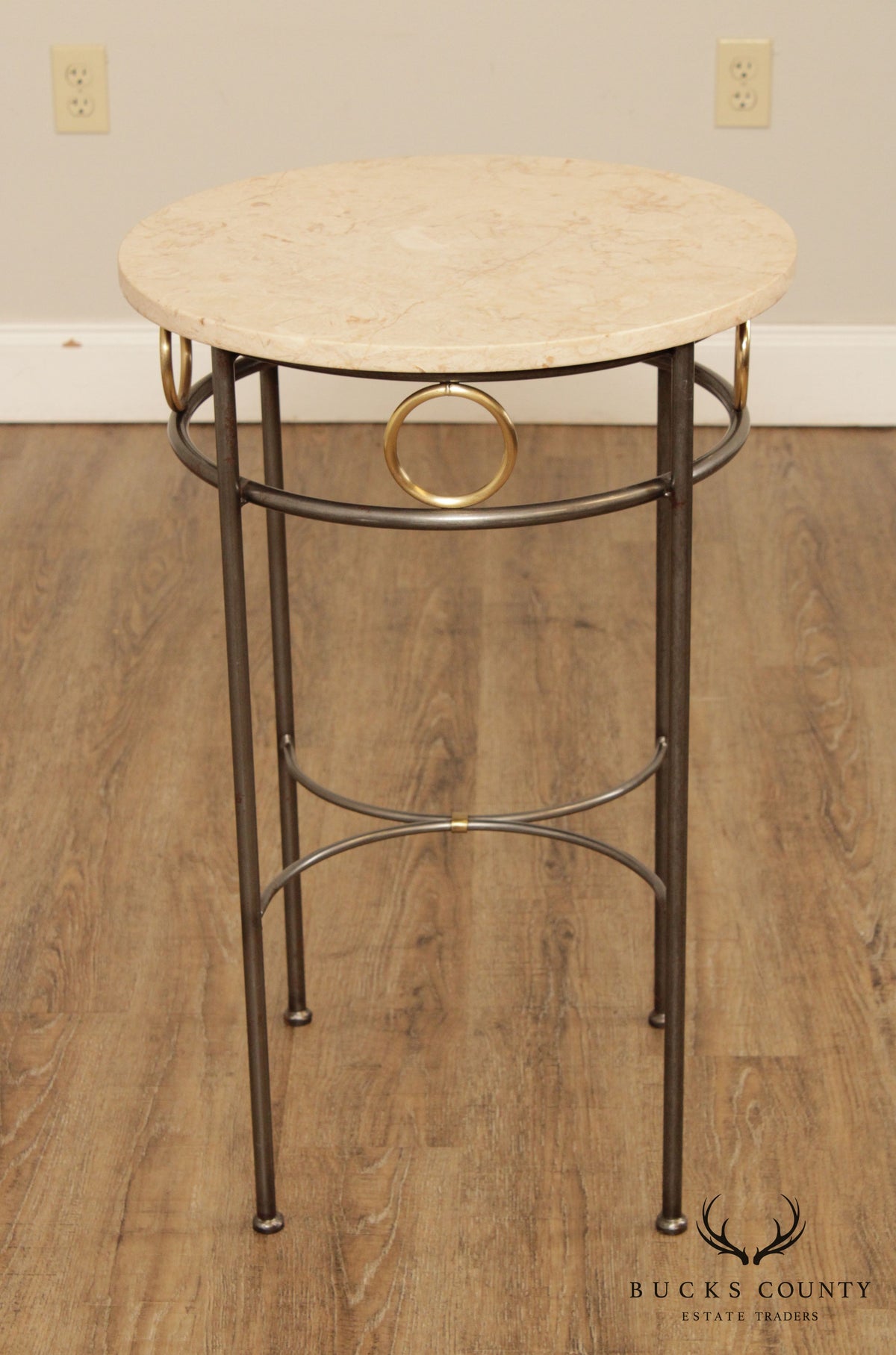 Forged Steel Base Round Marble Top Side Table