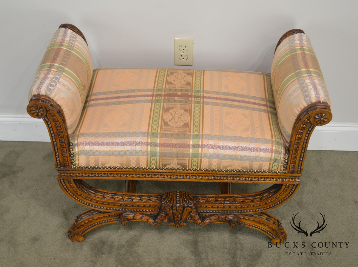 Fine Quality French Louis XV Style Carved Bench