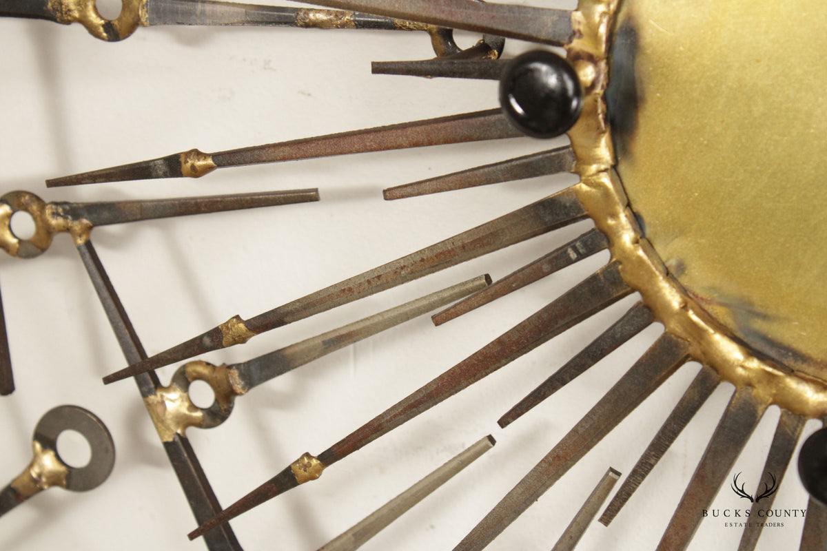 Brutalist Style Sculptural Sunburst Nail Wall Clock
