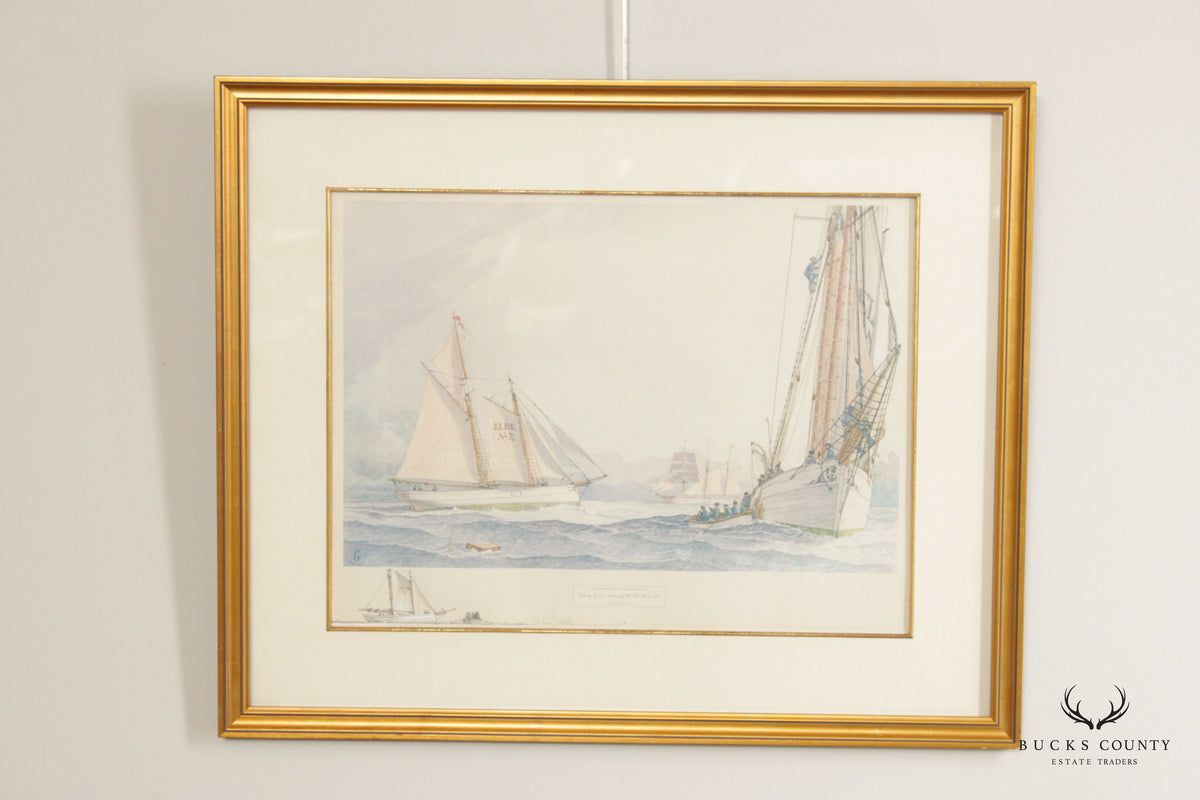 William Gilkerson 'Pilot Schooner Wandervogel' Maritime Watercolor, Custom Framed