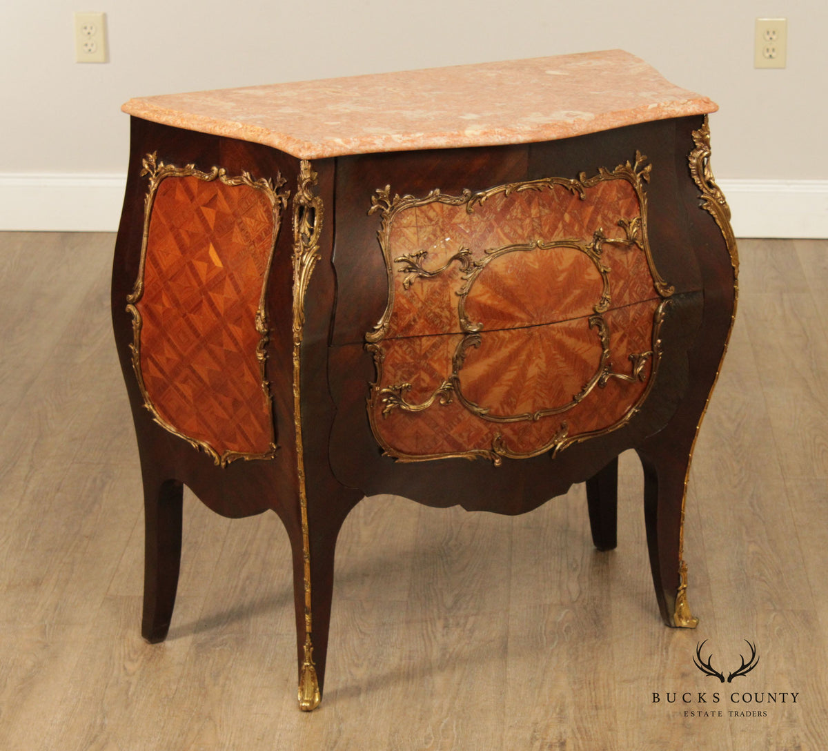 French Louis XV Style Bombe Marble Top Commode
