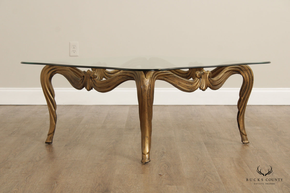 Hollywood Regency Vintage Gilt Metal and Glass Coffee Table