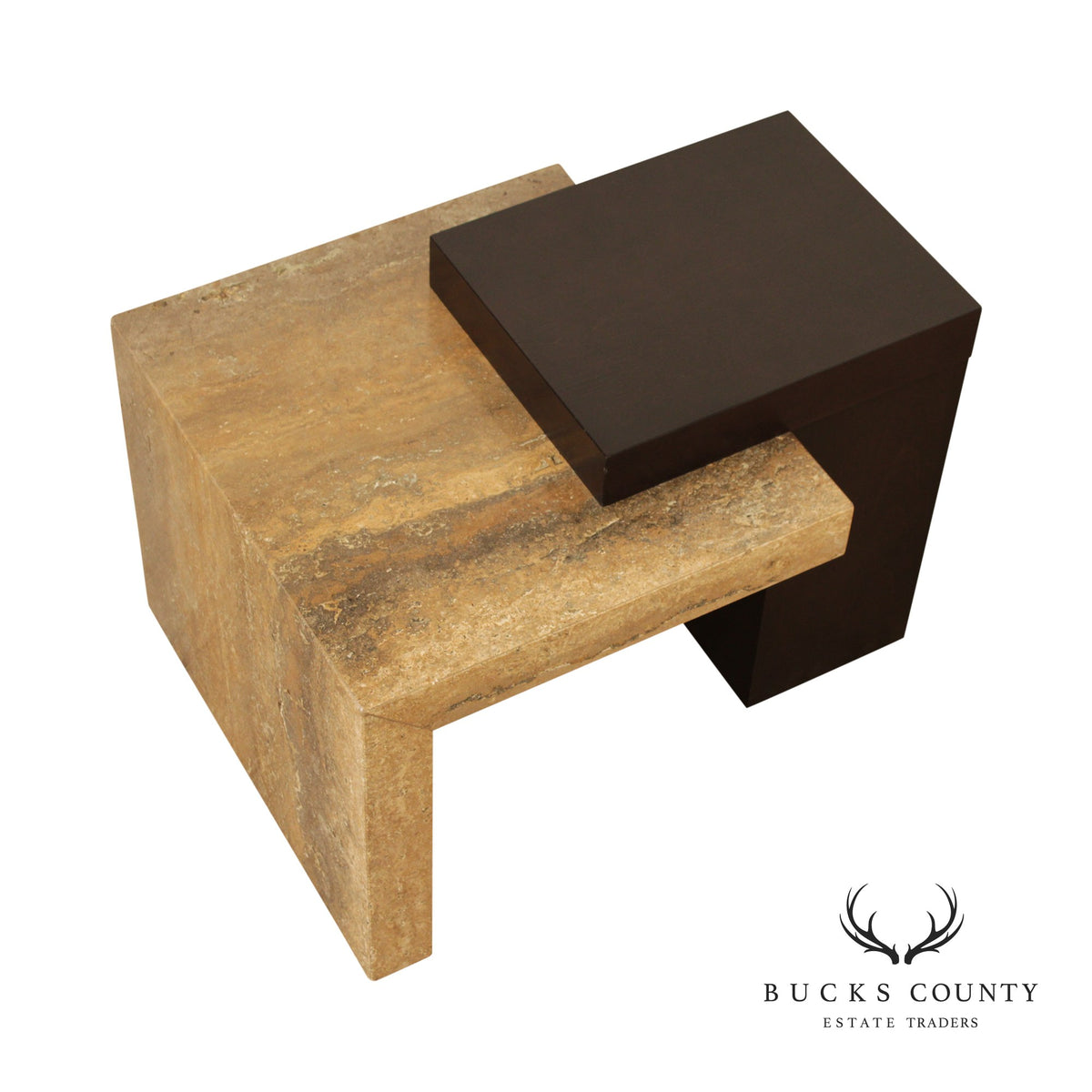 Italian Modern Travertine and Wenge Wood Side Table