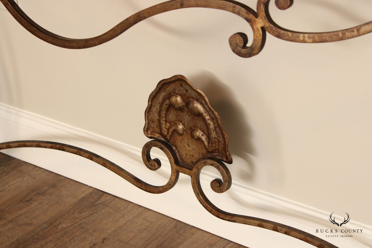 Rococo Style Custom Wrought Iron Marble Top Console Table