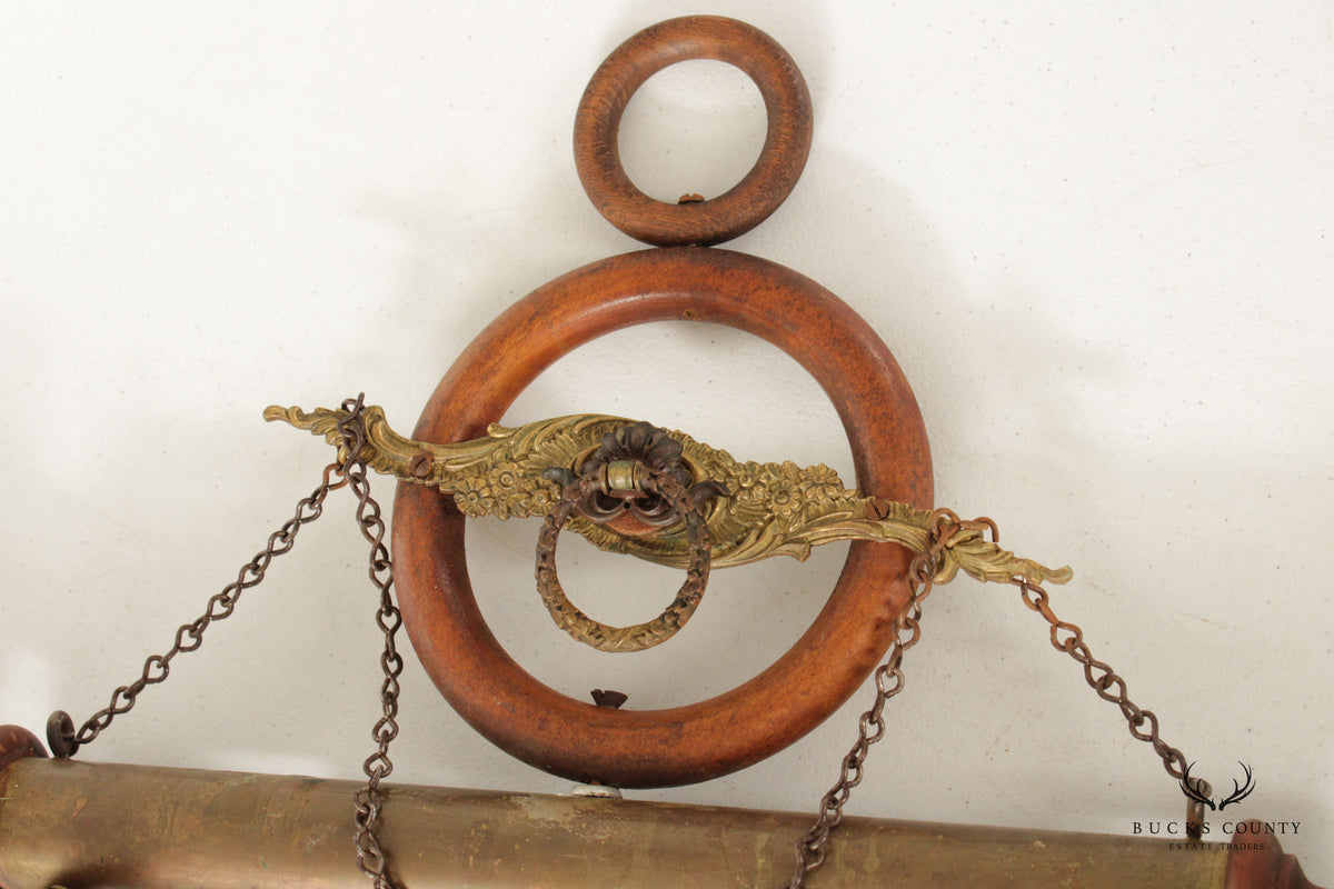Antique Victorian Wood Rings and Brass Hanging Towel Rack
