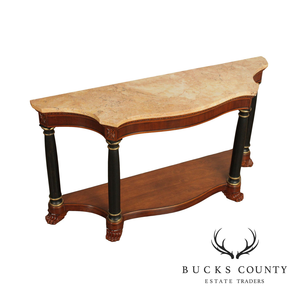 Quality Empire Style Serpentine Marble Top Console Table