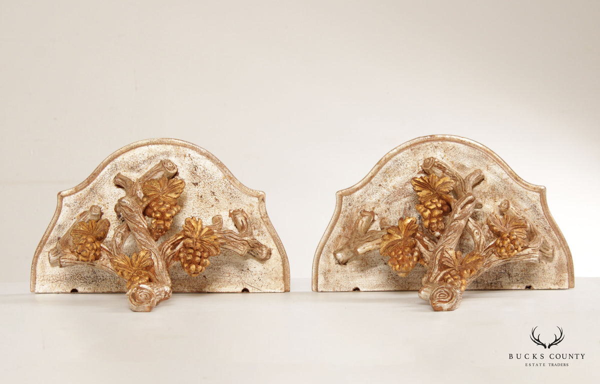 Italian Venetian Carved Wood Faux Bois Pair of Wall Shelves