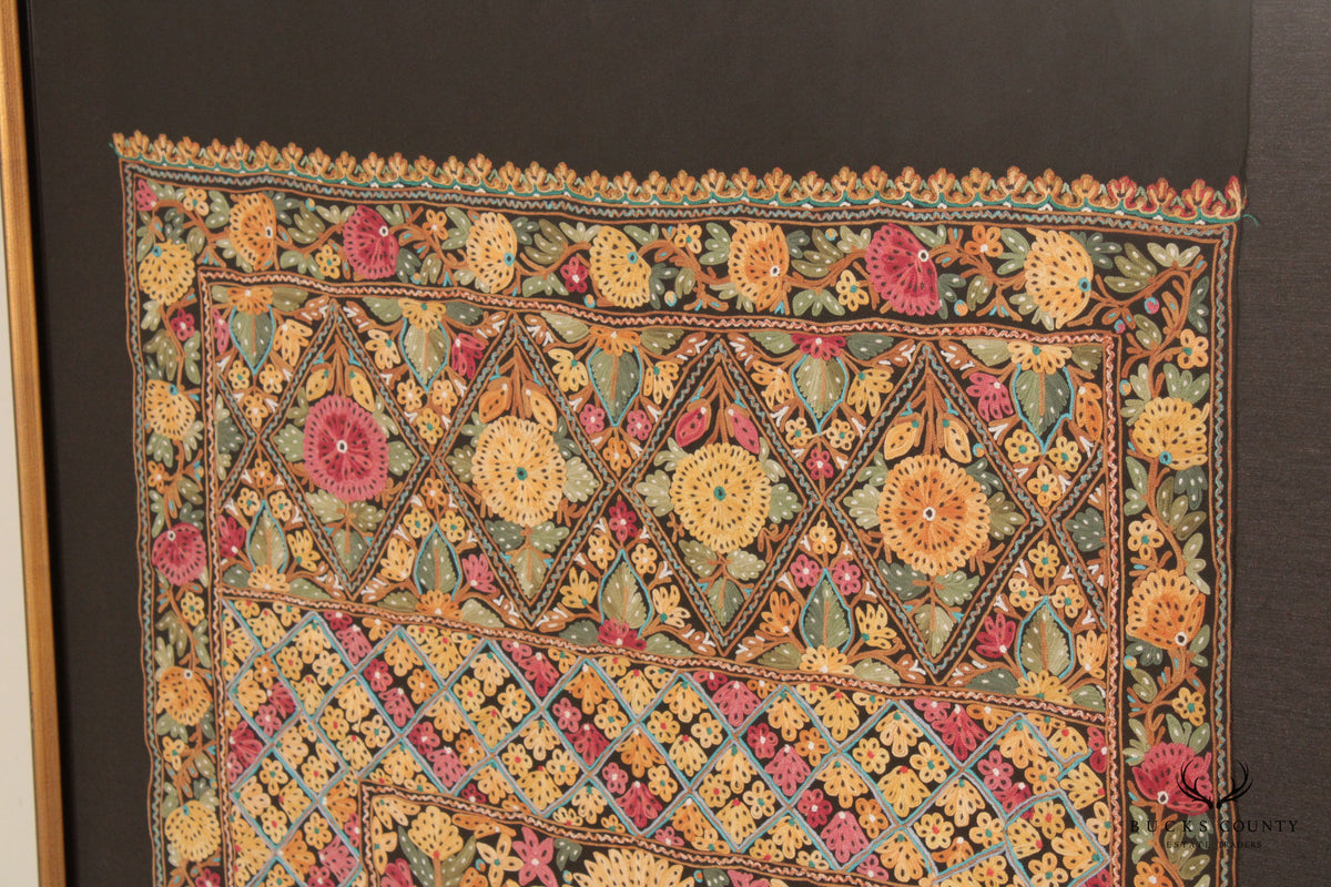 Kashmiri Style Hand Embroidered Crewel Framed Textile