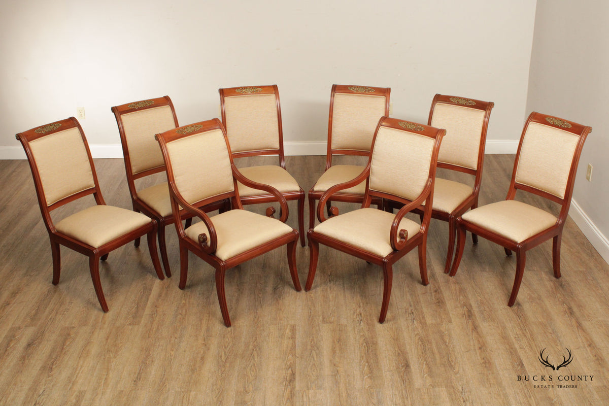 Henredon French Empire Style Set Eight Mahogany Ormolu Mounted Dining Chairs
