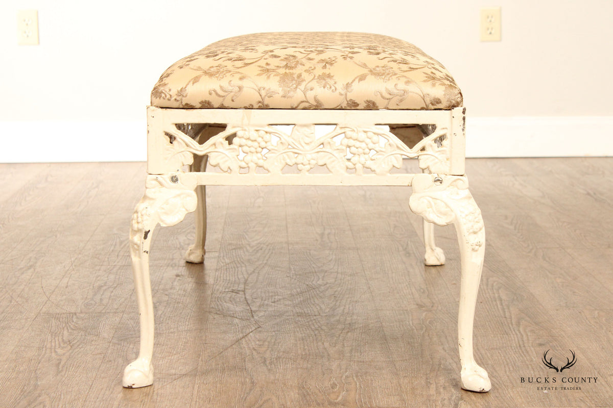 English Style Painted and Upholstered Cast Iron Bench