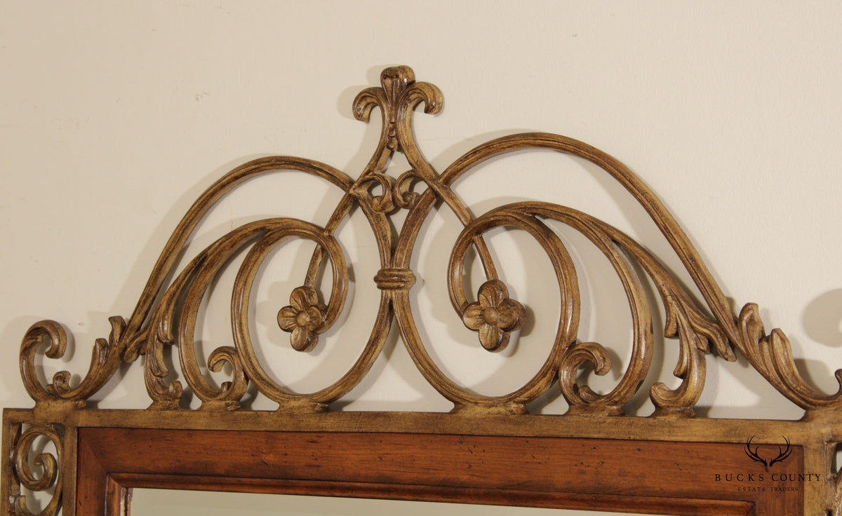Tuscan Style Scrolled Iron Work and Wood Frame Wall Mirror