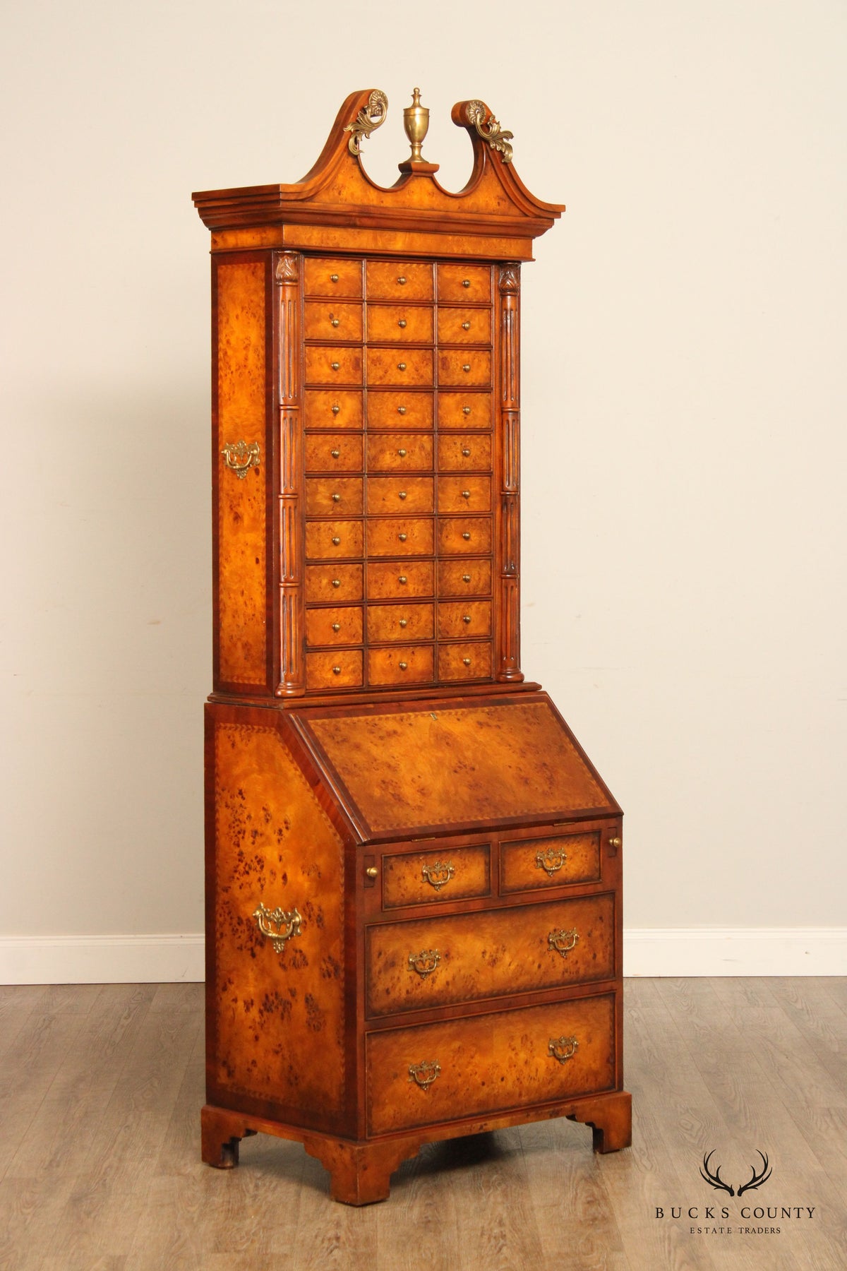 Theodore Alexander Chippendale Style Burl Wood Inlaid Secretary Desk