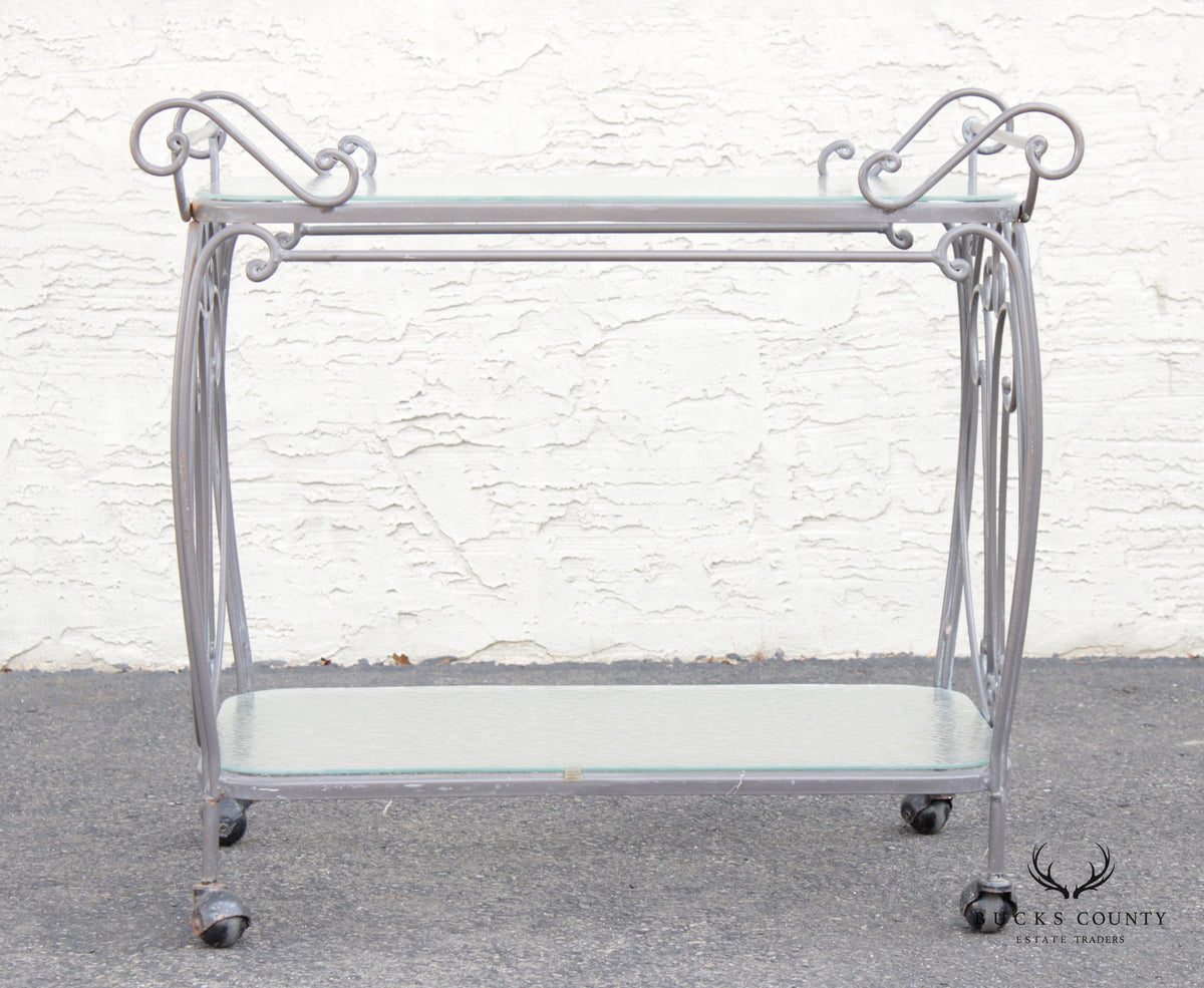 French Style Vintage Wrought Iron Scroll Two-Tier Outdoor Bar or Serving Cart
