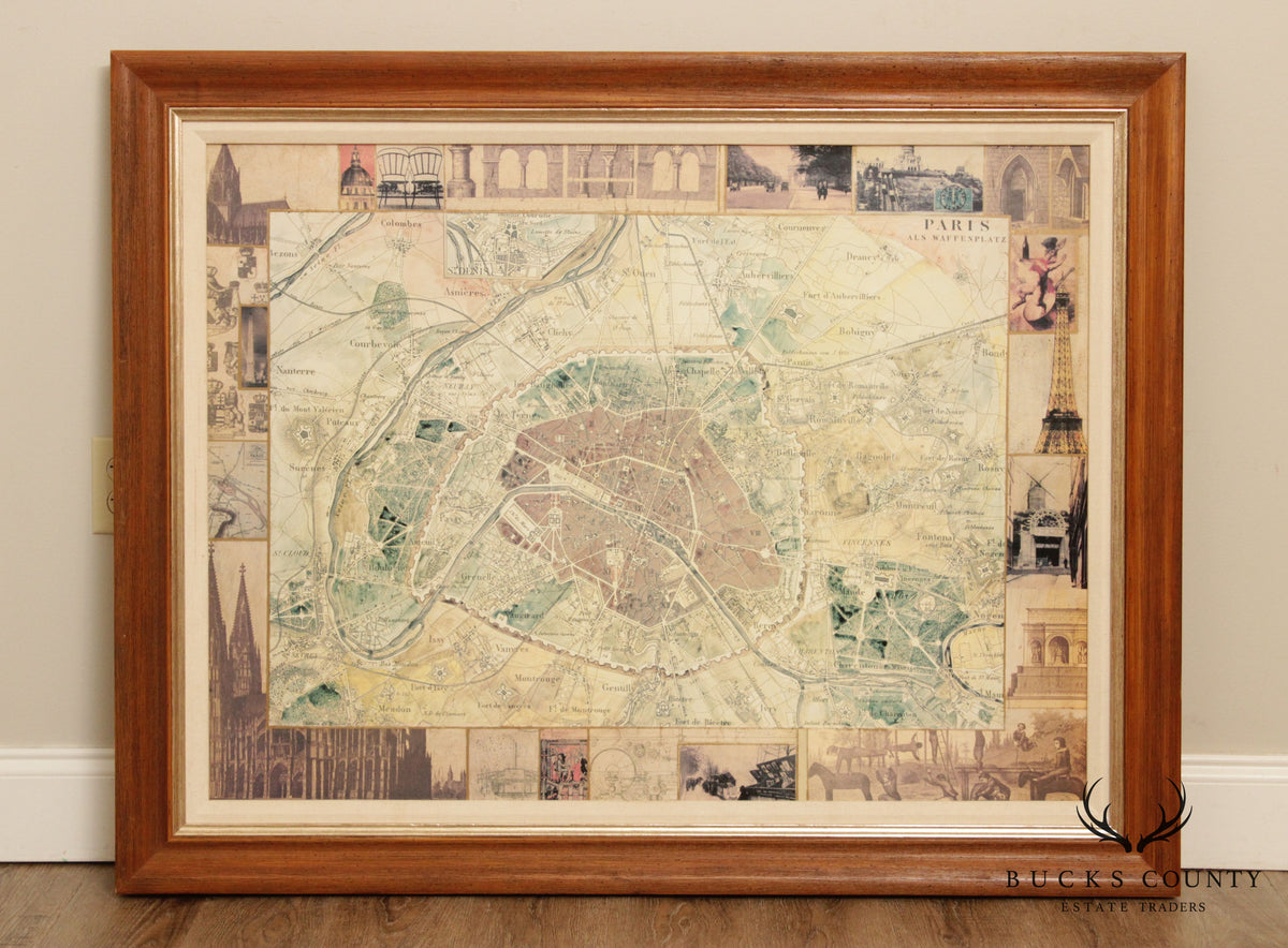 Large, Vintage Plan of Paris Als Waffen Platz