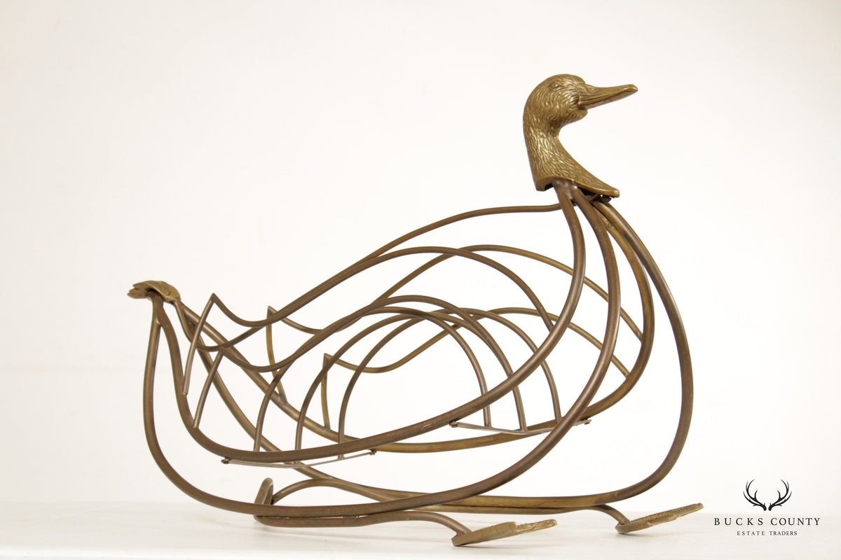 Vintage Brass Goose Magazine Stand