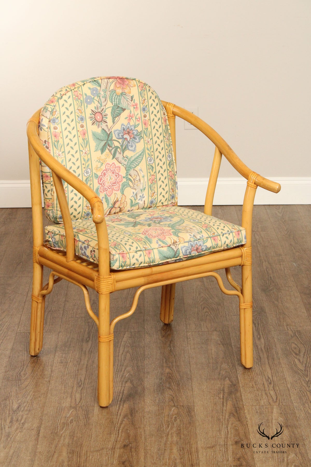 Chinese Bent Bamboo Vintage Set Of Four Horseshoe Back Armchairs