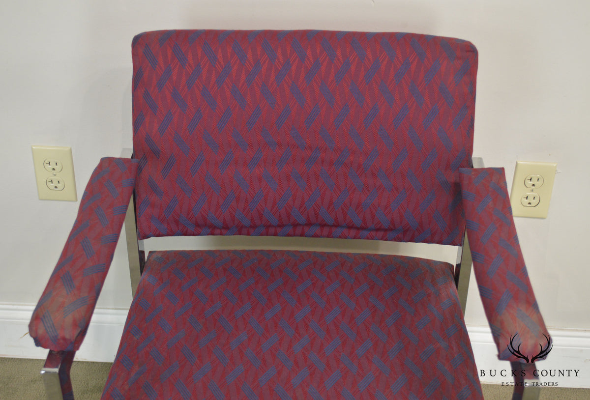 Mid Century Modern Milo Baughman Style Pair Chrome Armchairs