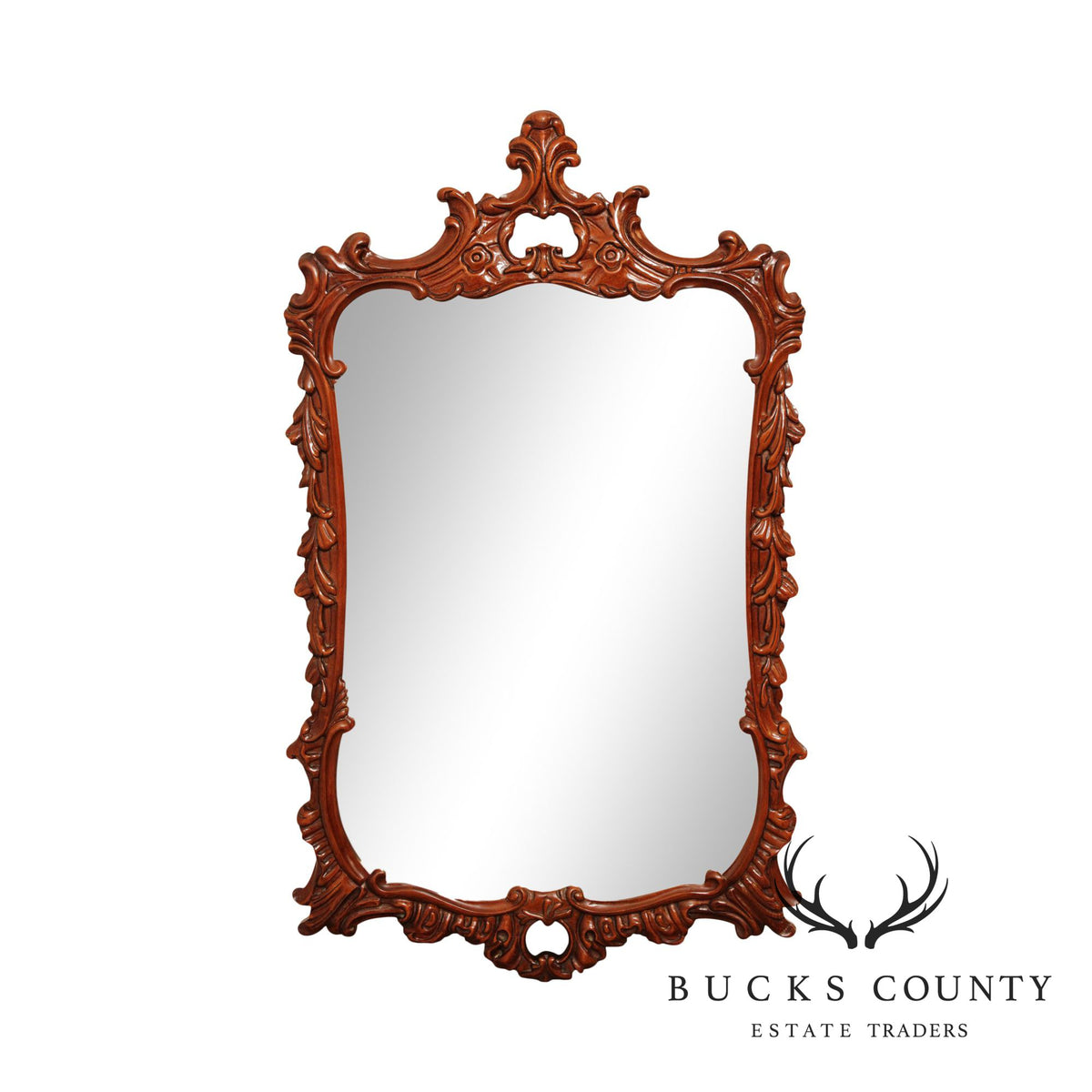 French Louis XV Style Vintage Carved Mahogany Frame Wall Mirror