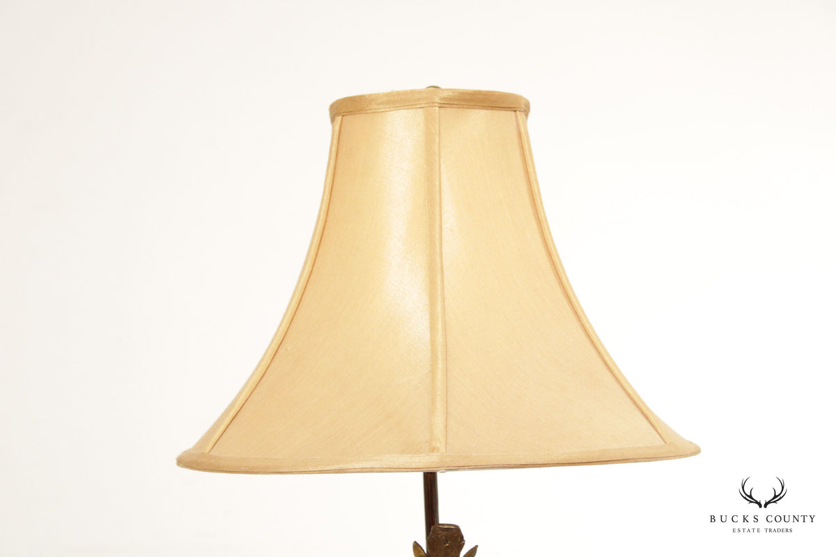 Acanthus Bronze and Marble Table Lamp with Shade