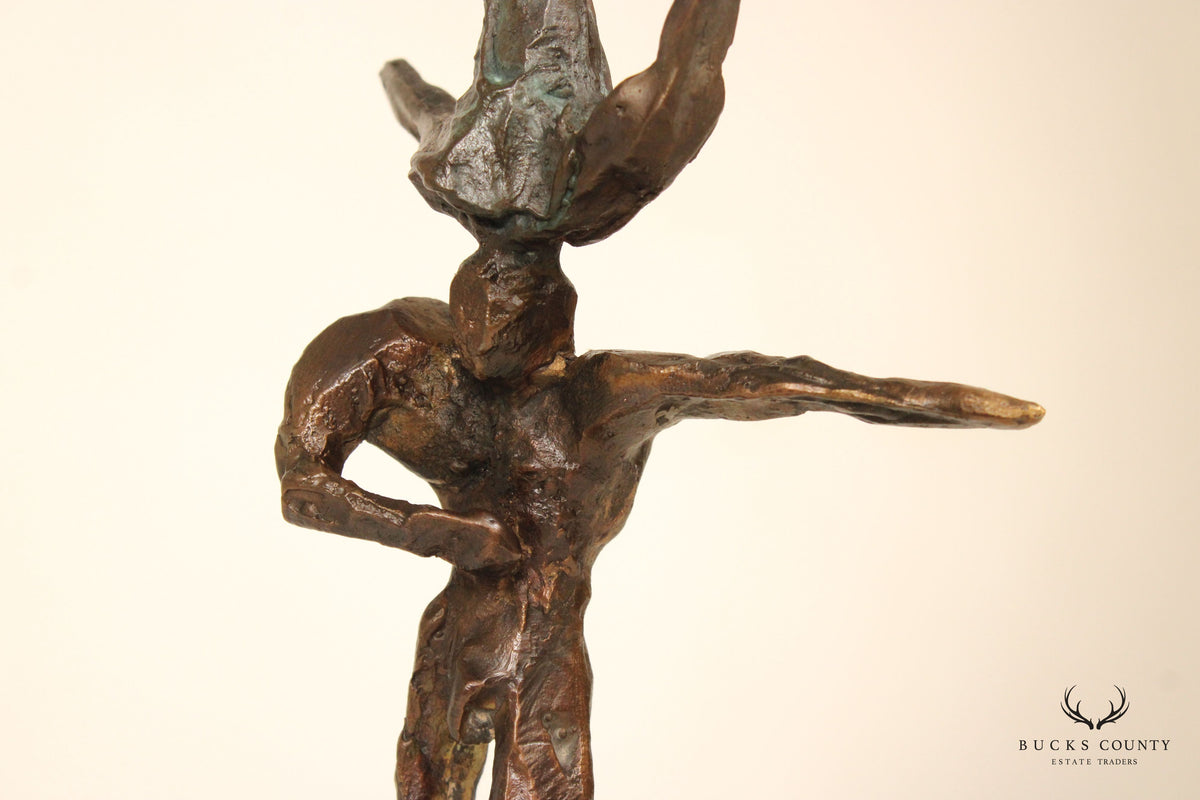 Swedish Modernist Figural Bronze Sculpture by Olof Hellström