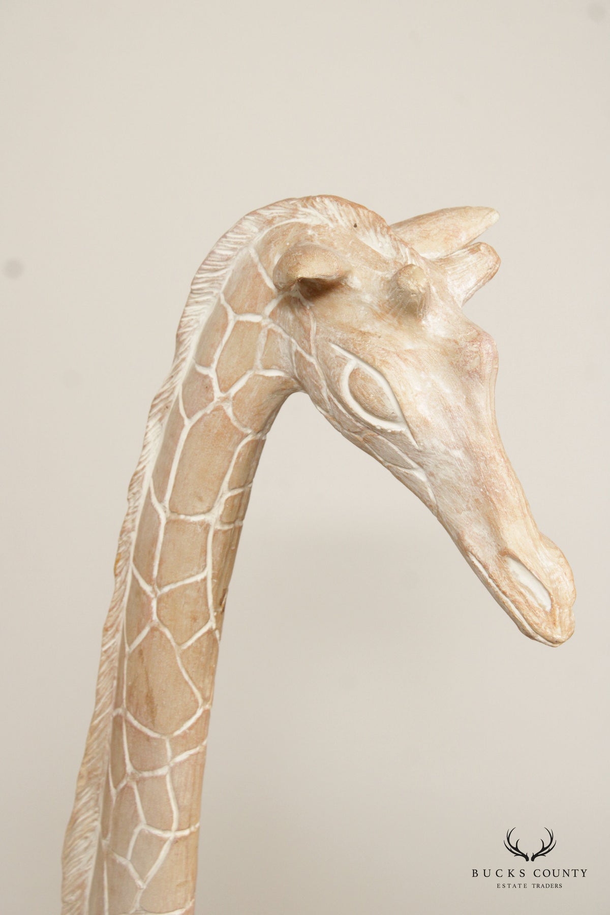 Pair of Tall Vintage Carved Wood Giraffe Sculptures