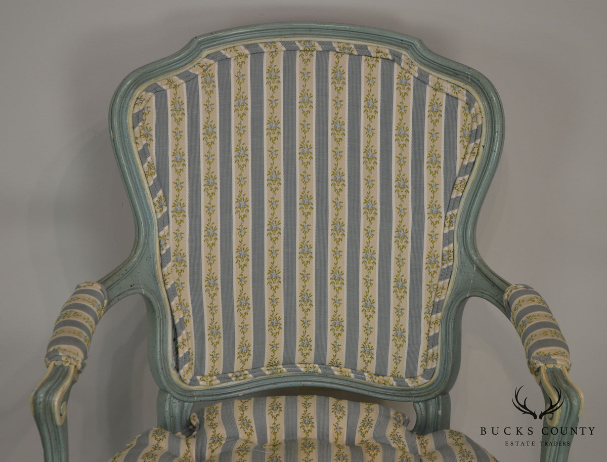 French Louis XV Style Vintage 1960's Custom Painted Pair Armchairs