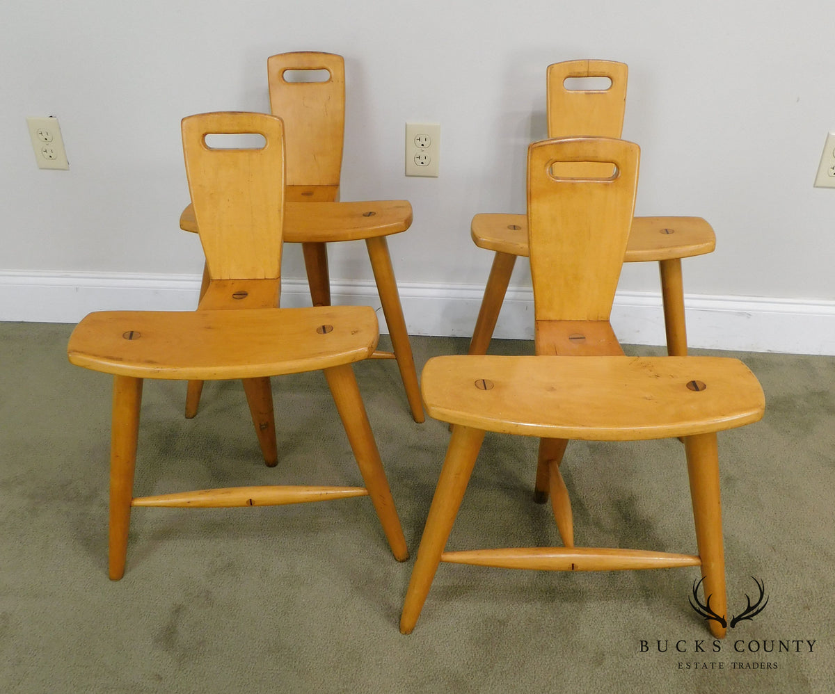 'W.B' Mid Century Modern Birch Wood Set of 4  'Birthing-Chair' Inspired Chairs