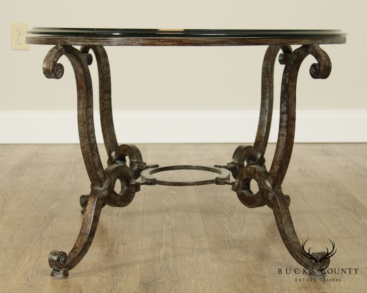 Quality Hand Forged Steel Oval Glass Top Coffee Table
