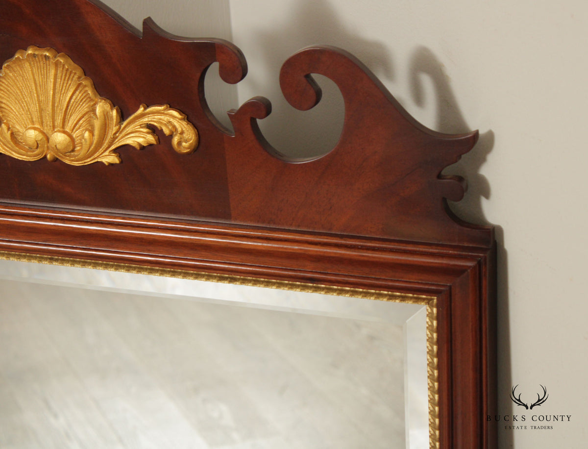 Chippendale Style Mahogany Partial Gilt Beveled Wall Mirror
