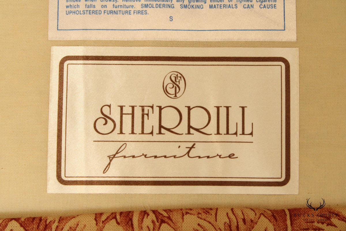 Sherrill Furniture Traditional Pair Custom Upholstered Skirted Wing Back Chairs