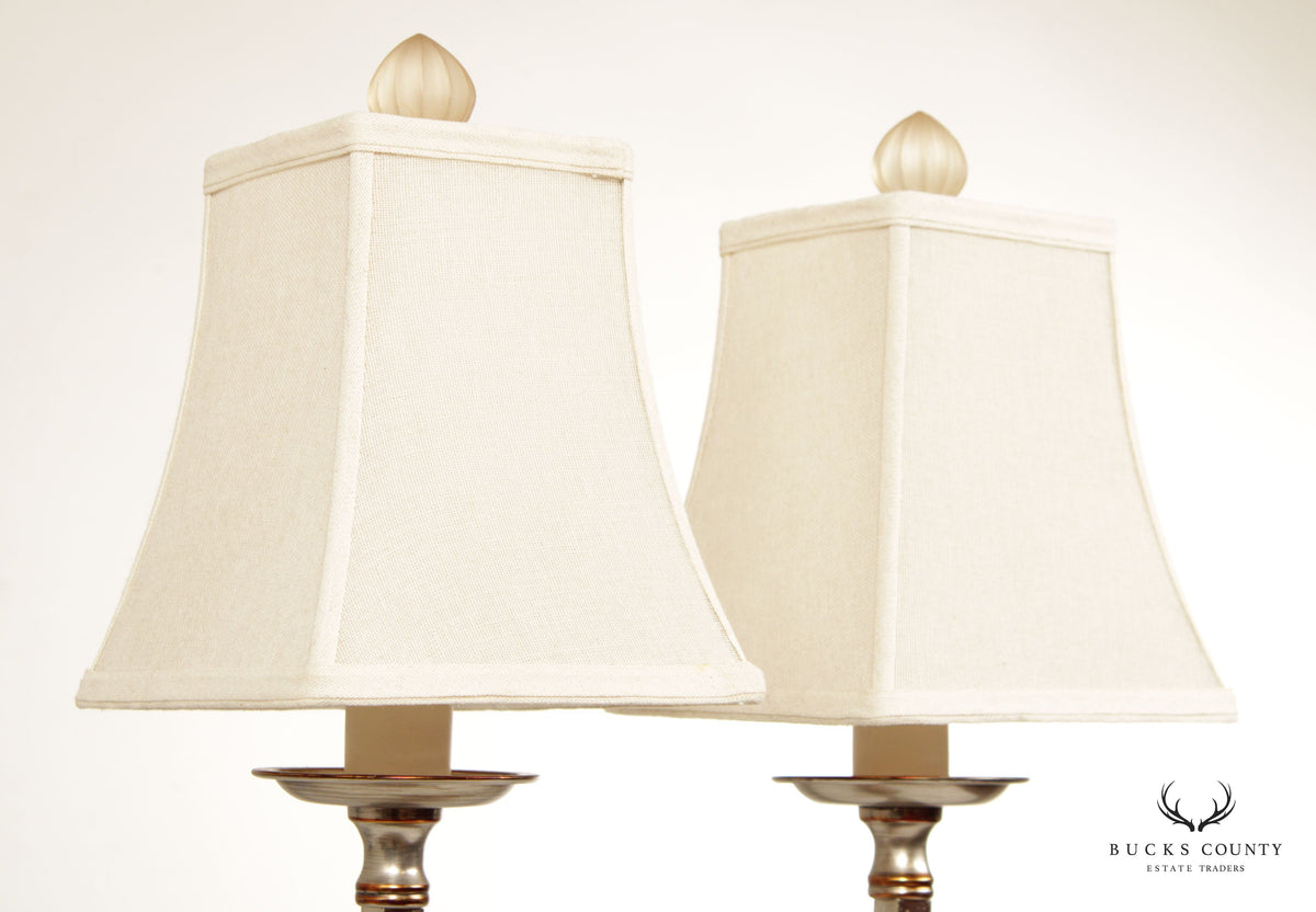 Neoclassical Style Pair of Chrome Two-Light Table Lamps (E)