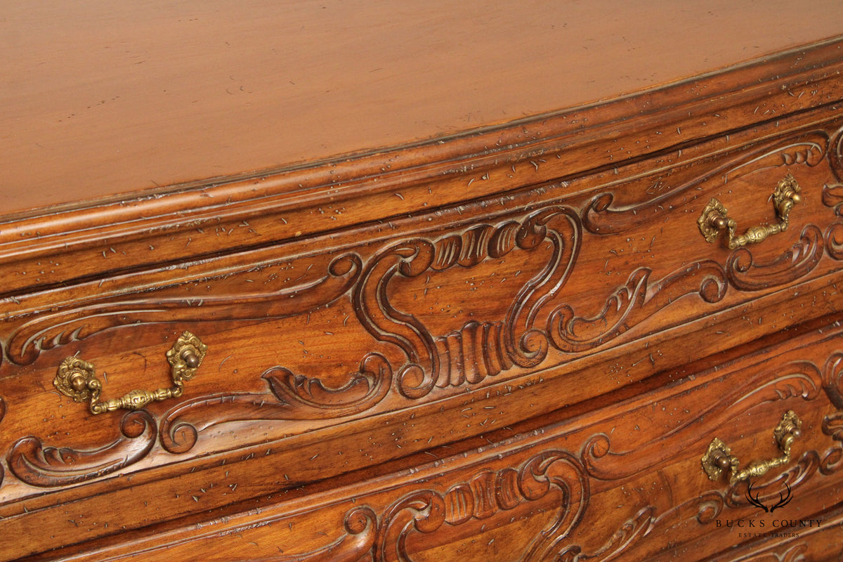 Italian Rococo Carved Walnut Vintage Bombe Chest of Drawers
