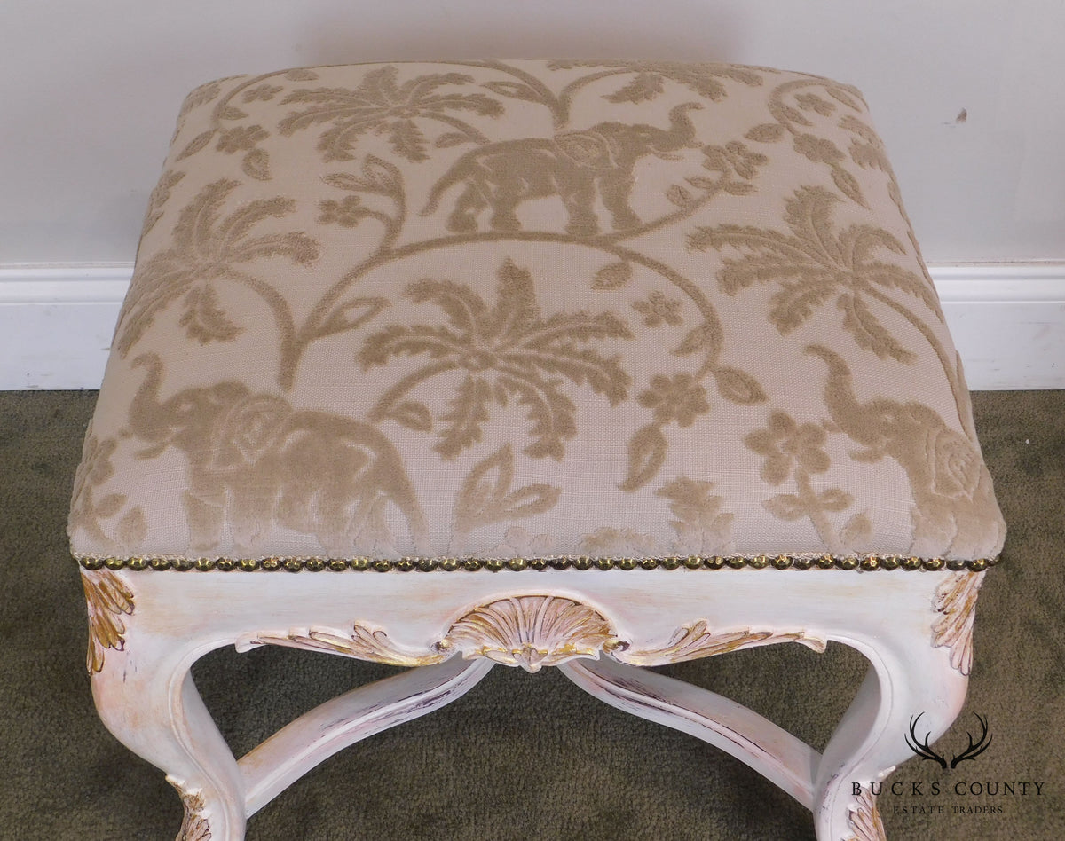 Italian Rococo Style Gilt & Painted Carved Pair Stools
