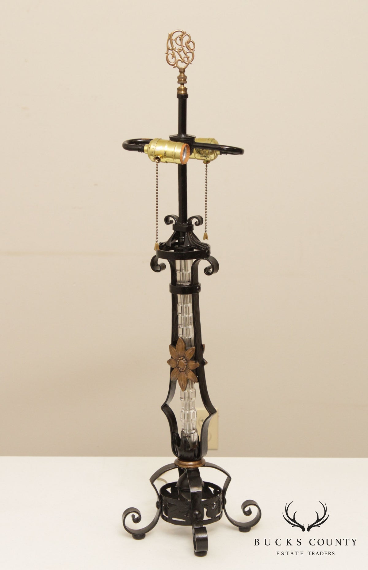 Quality Iron, Brass & Glass Vintage Table Lamp