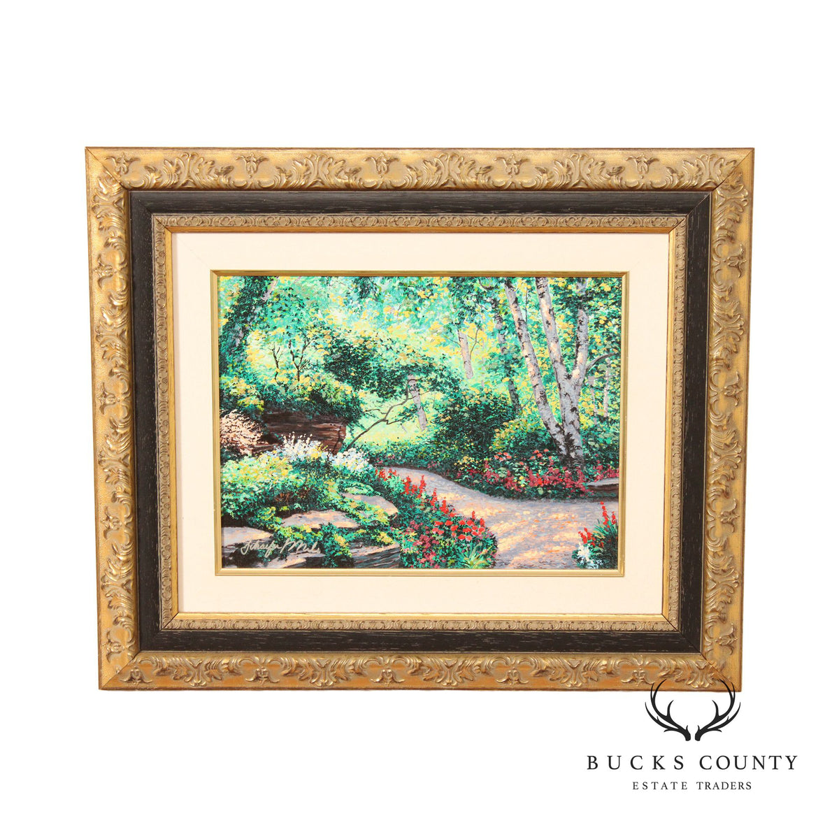 Schaefer Miles 'Rock Garden Path' Embellished Canvas Print, Custom Framed