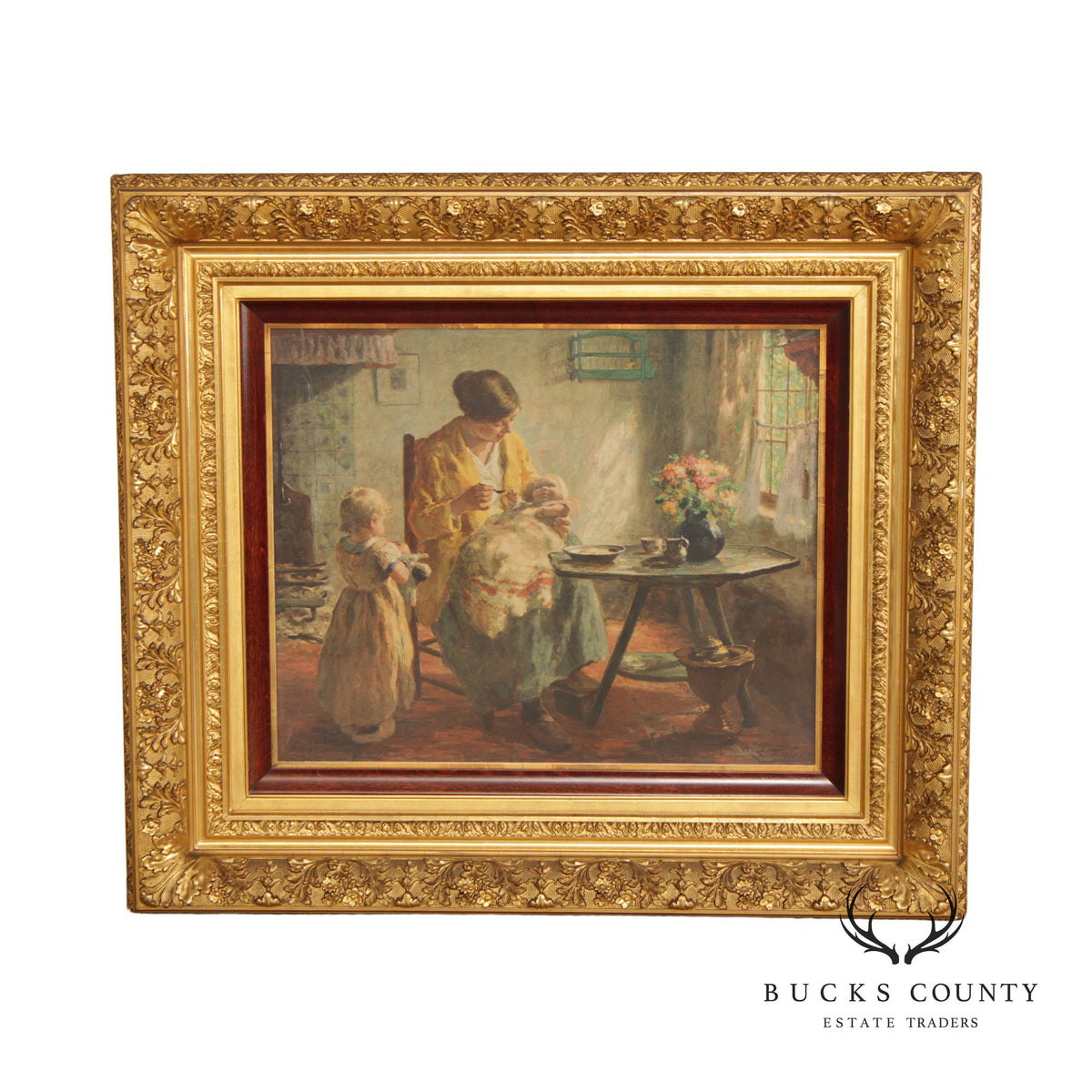Vintage 'Mother and Children' Large Print After Evert Pieters, Custom Framed