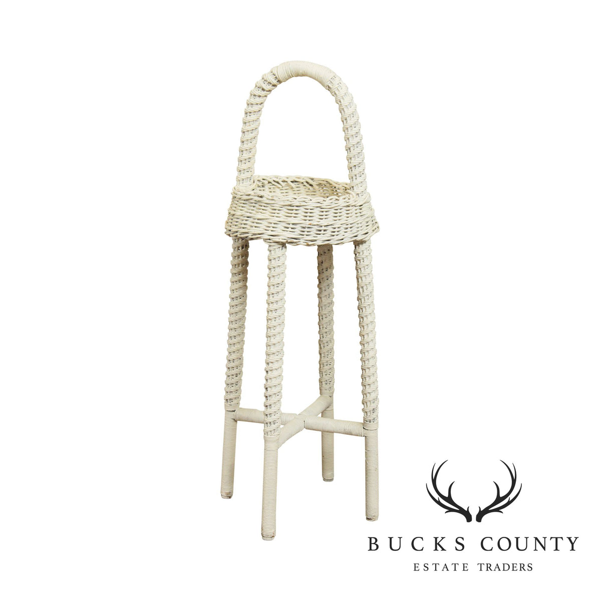 Vintage White Wicker Plant Stand