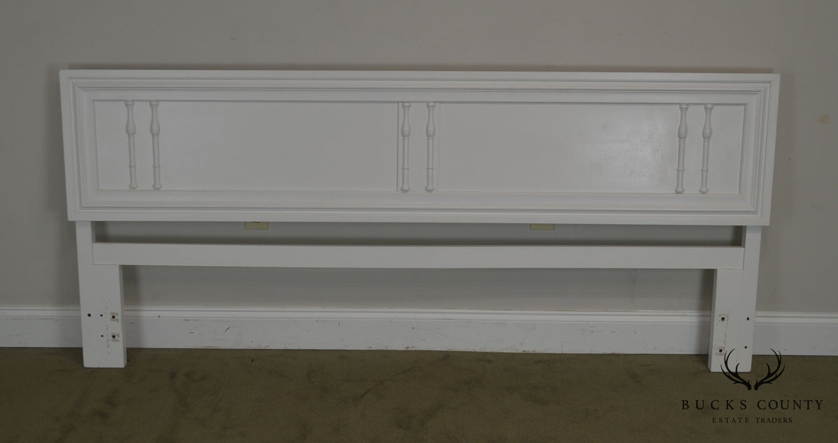 Hollywood Regency Faux Bamboo Vintage White Painted King Headboard