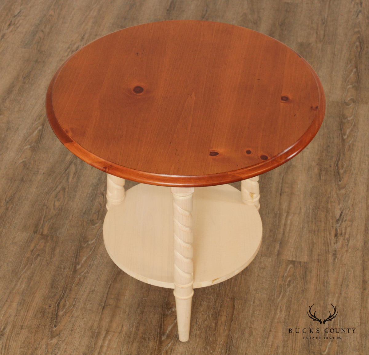 Rustic Vintage Pine Round Side Table
