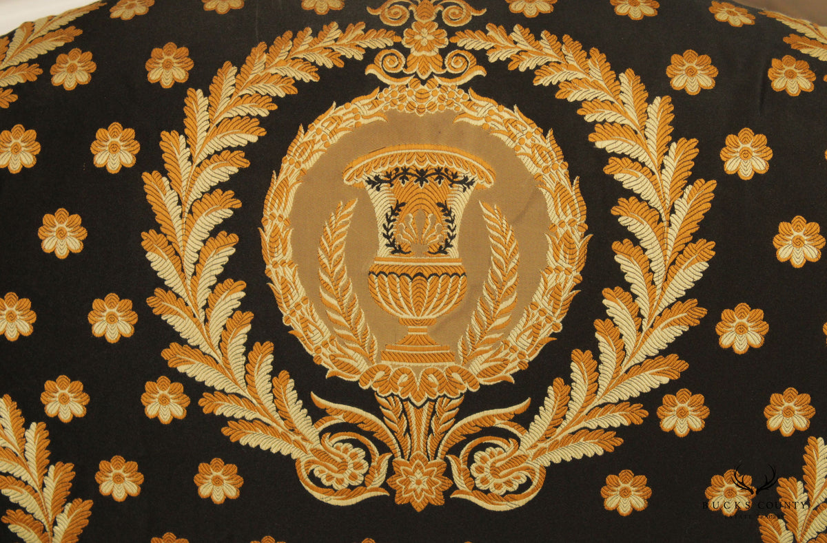 Pair of Custom Black and Gold Upholstered Club Chairs